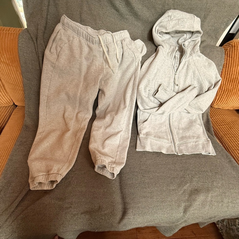 🍋 Lululemon Scuba Hoodie 8 + Track Pants M • Light Heather Grey • Like New